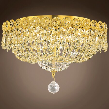 Joshua Marshal Empire Design 4 Light 14 Gold Flush Mount With Clear Asfour Crystals" 701092-014